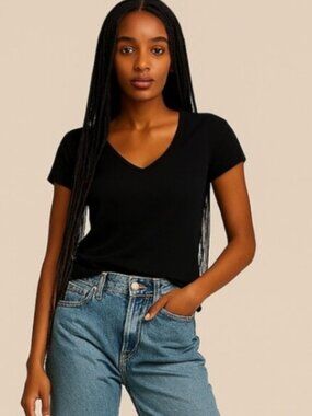 Mott & Bow Marcy Tee Women's V-Neck Navy Blue T-Shirt Size XL Classic Basic